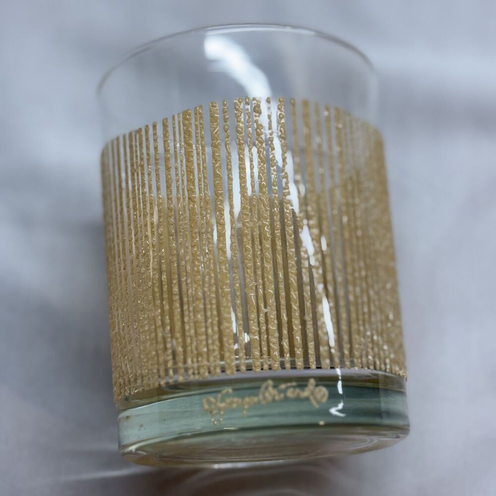 Vintage Georges Briard Gold Icicle Lowball Barware Glasses Textured Lot of 4 - Picture 6 of 10